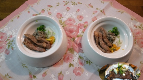 12/3誕生日のメニュー　ステーキで御祝いしました。